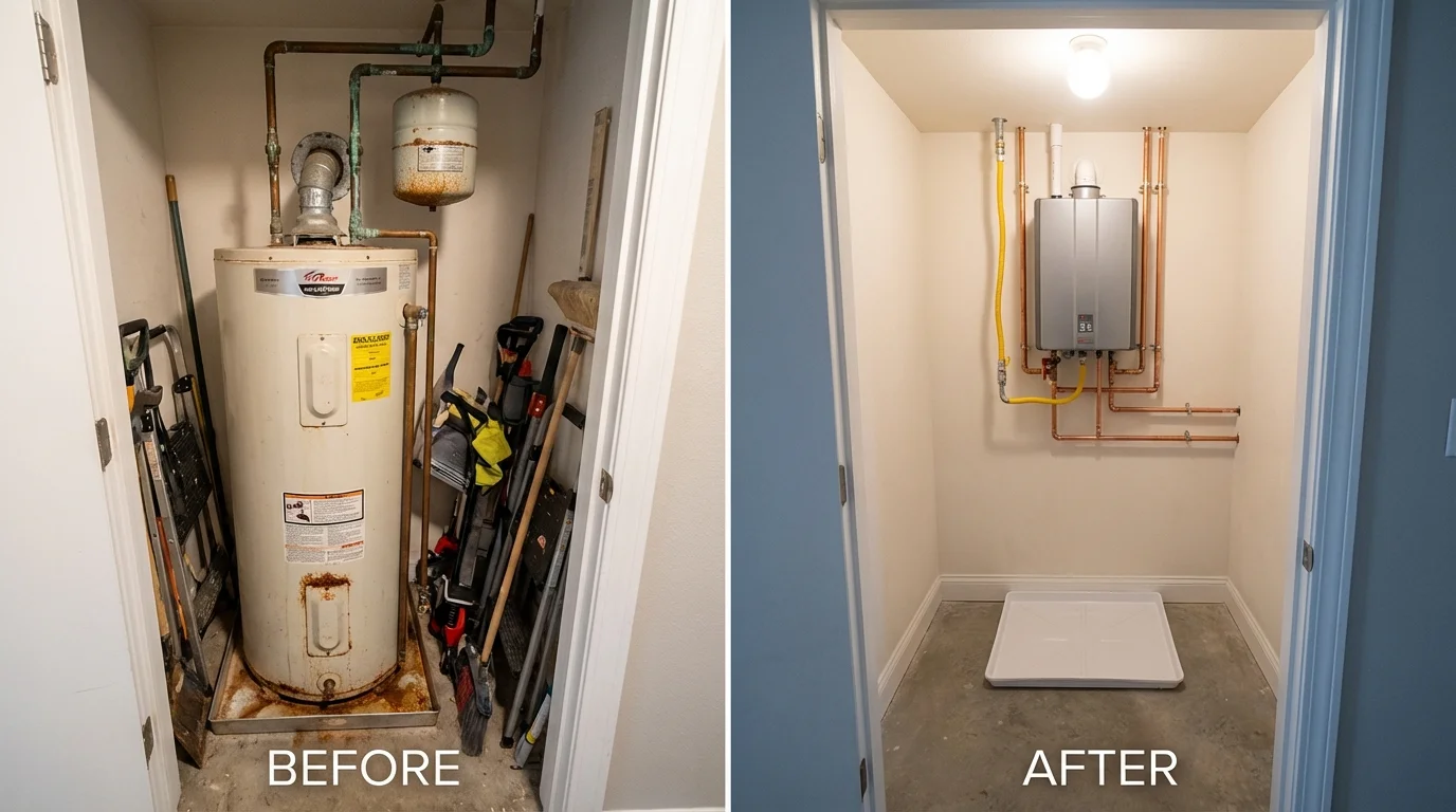 Tank water heater versus wall-mounted tankless unit comparison for Crossett, AR homeowners