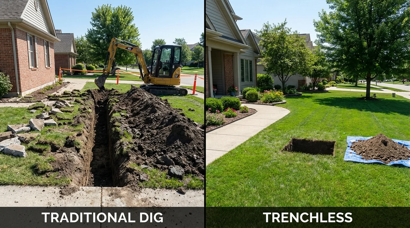 Trenchless sewer repair with minimal yard damage versus traditional excavation in Crossett, AR
